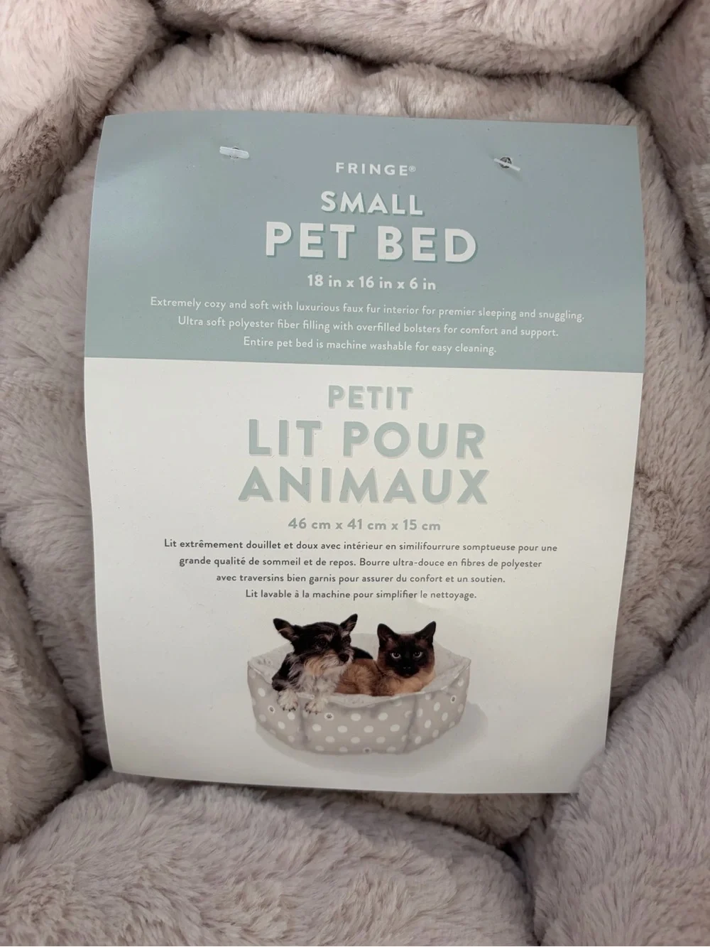 Fringe Studio Plush Hexagon Pet Bed w/Polka Dot Print and Cozy Beige Interior.